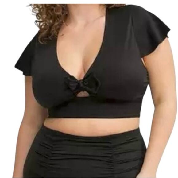 Torrid 3 wireless flutter sleeve faux tie keyhole swim top SW 2820 - Picture 1 of 10